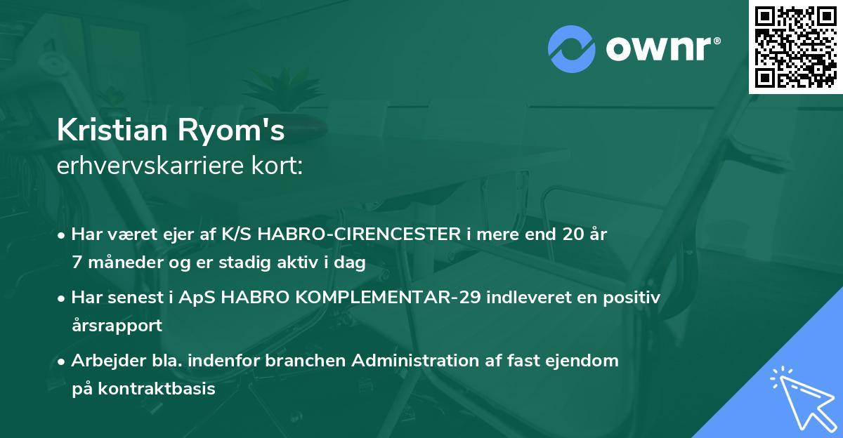 Kristian Ryom's erhvervskarriere kort