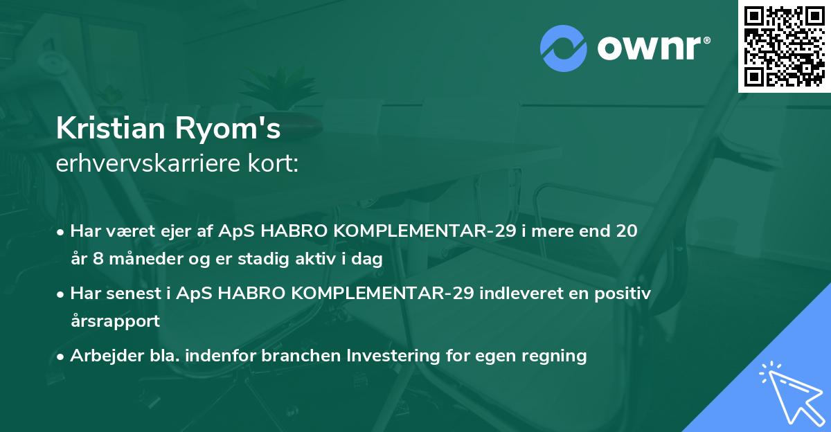 Kristian Ryom's erhvervskarriere kort