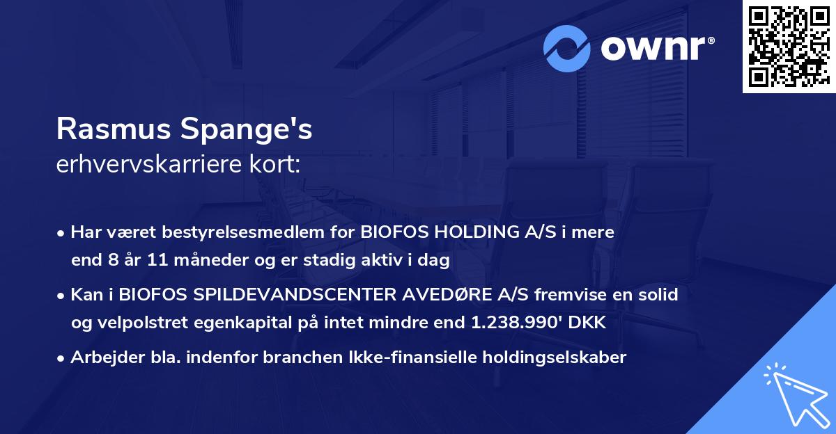 Rasmus Spange's erhvervskarriere kort