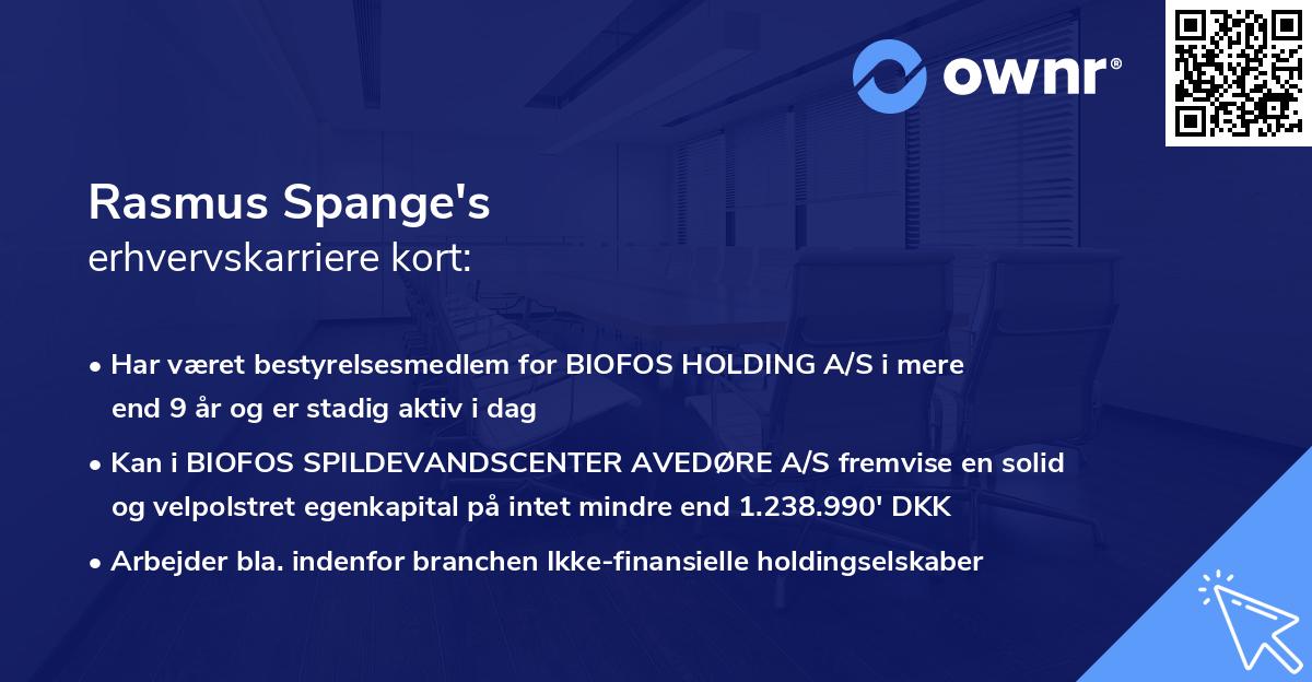 Rasmus Spange's erhvervskarriere kort