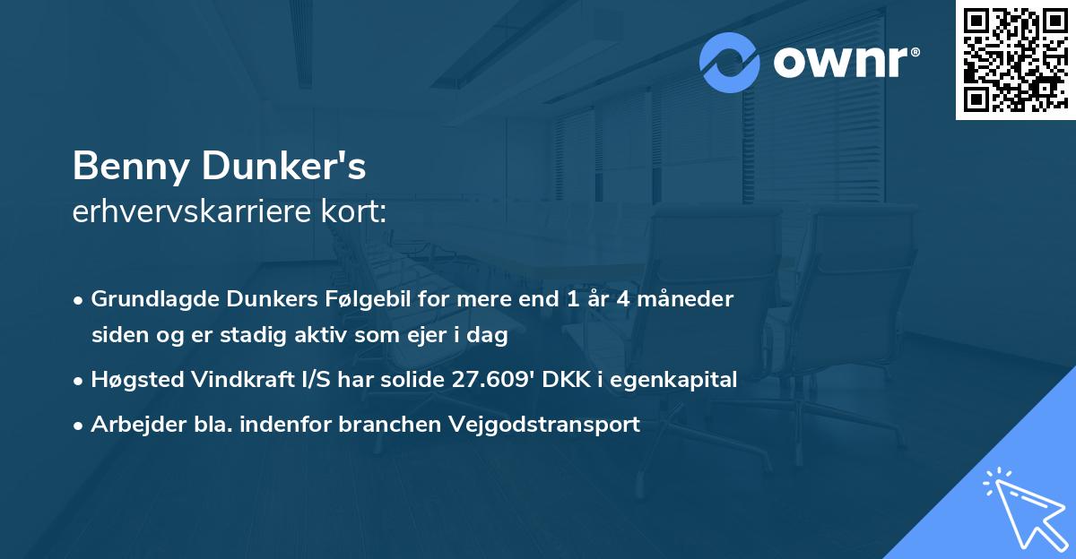 Benny Dunker's erhvervskarriere kort