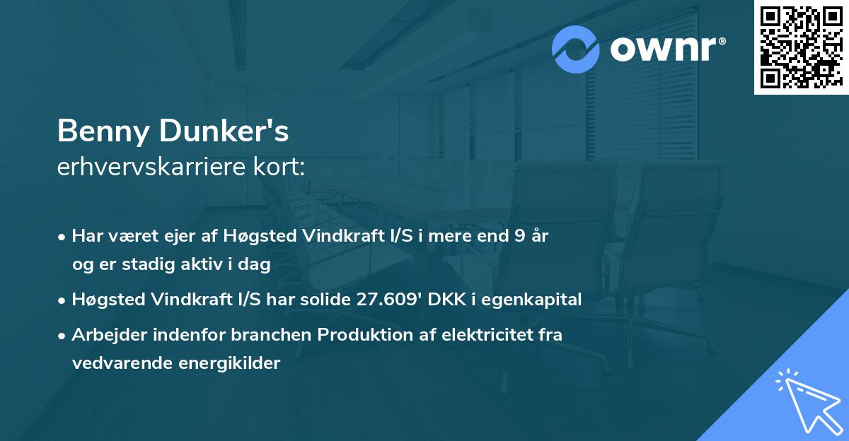 Benny Dunker's erhvervskarriere kort