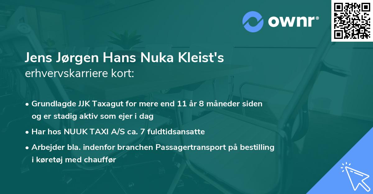 Jens Jørgen Hans Nuka Kleist's erhvervskarriere kort