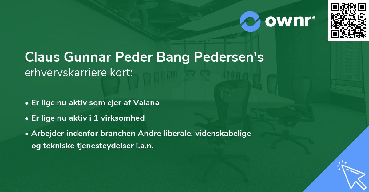 Claus Gunnar Peder Bang Pedersen's erhvervskarriere kort