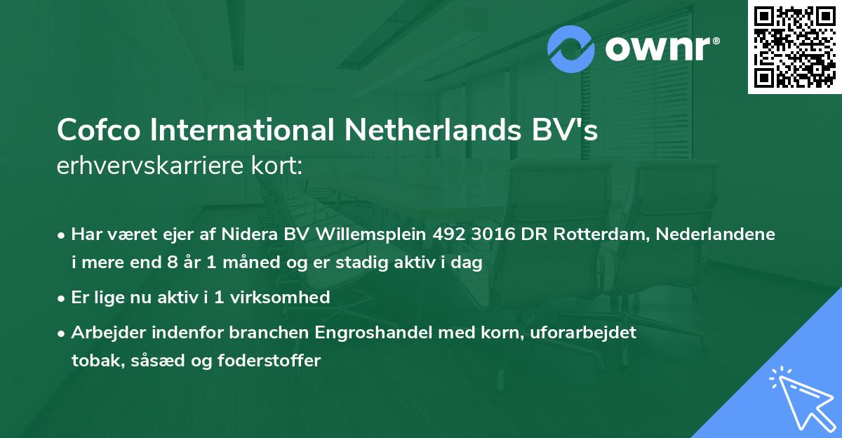 Cofco International Netherlands BV's erhvervskarriere kort