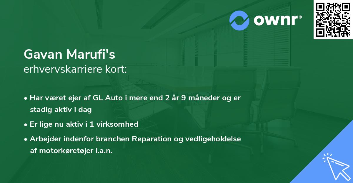 Gavan Marufi's erhvervskarriere kort
