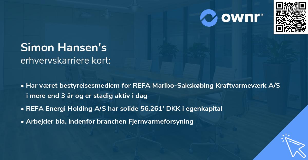 Simon Hansen's erhvervskarriere kort
