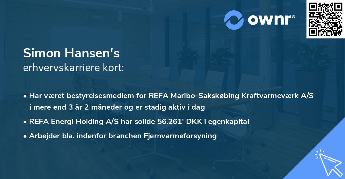 Simon Hansen's erhvervskarriere kort
