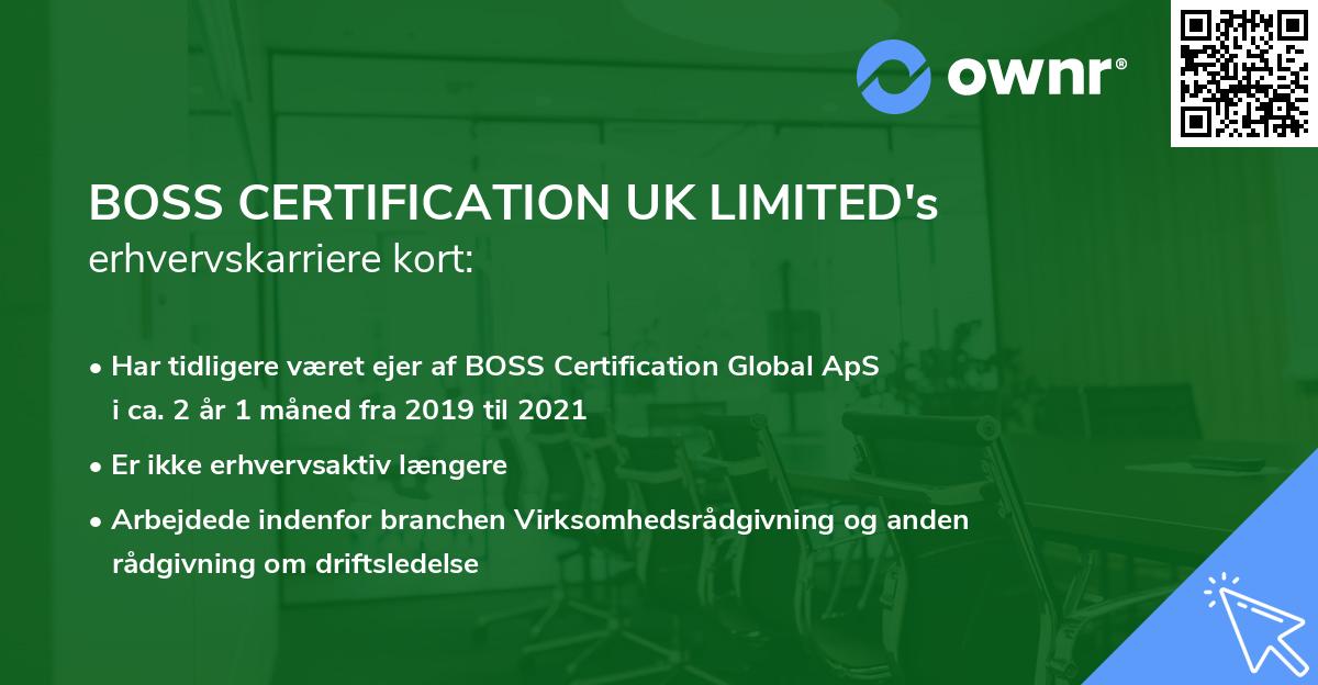 BOSS CERTIFICATION UK LIMITED's erhvervskarriere kort