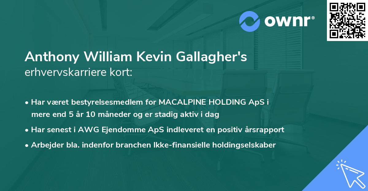 Anthony William Kevin Gallagher's erhvervskarriere kort