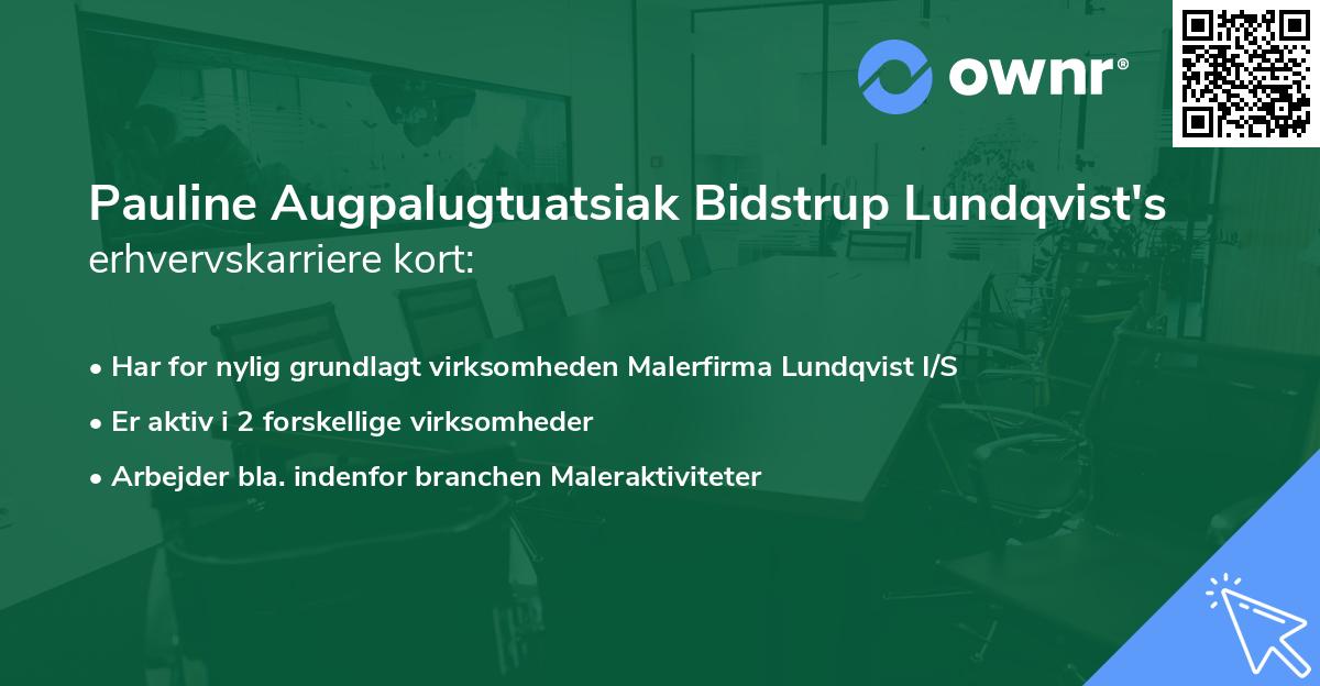 Pauline Augpalugtuatsiak Bidstrup Lundqvist's erhvervskarriere kort