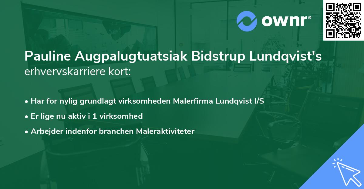 Pauline Augpalugtuatsiak Bidstrup Lundqvist's erhvervskarriere kort