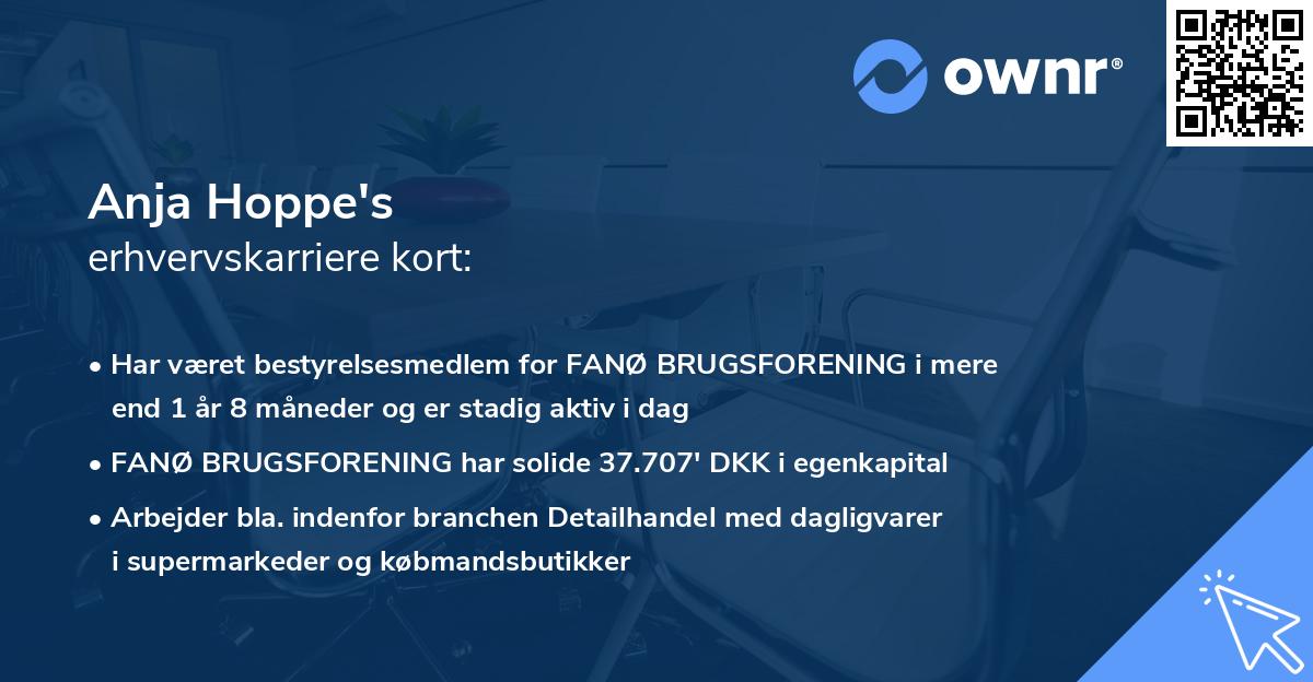 Anja Hoppe's erhvervskarriere kort