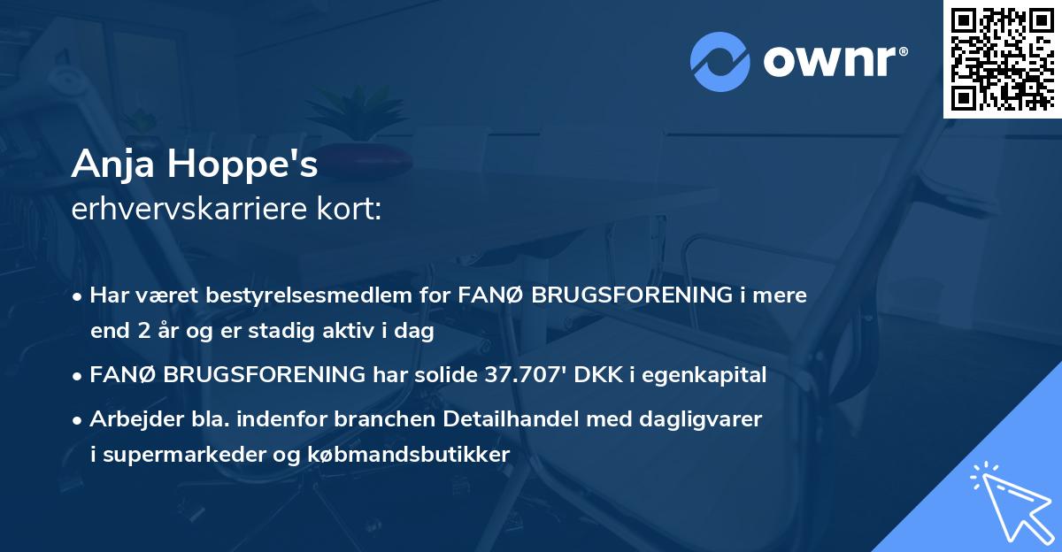 Anja Hoppe's erhvervskarriere kort