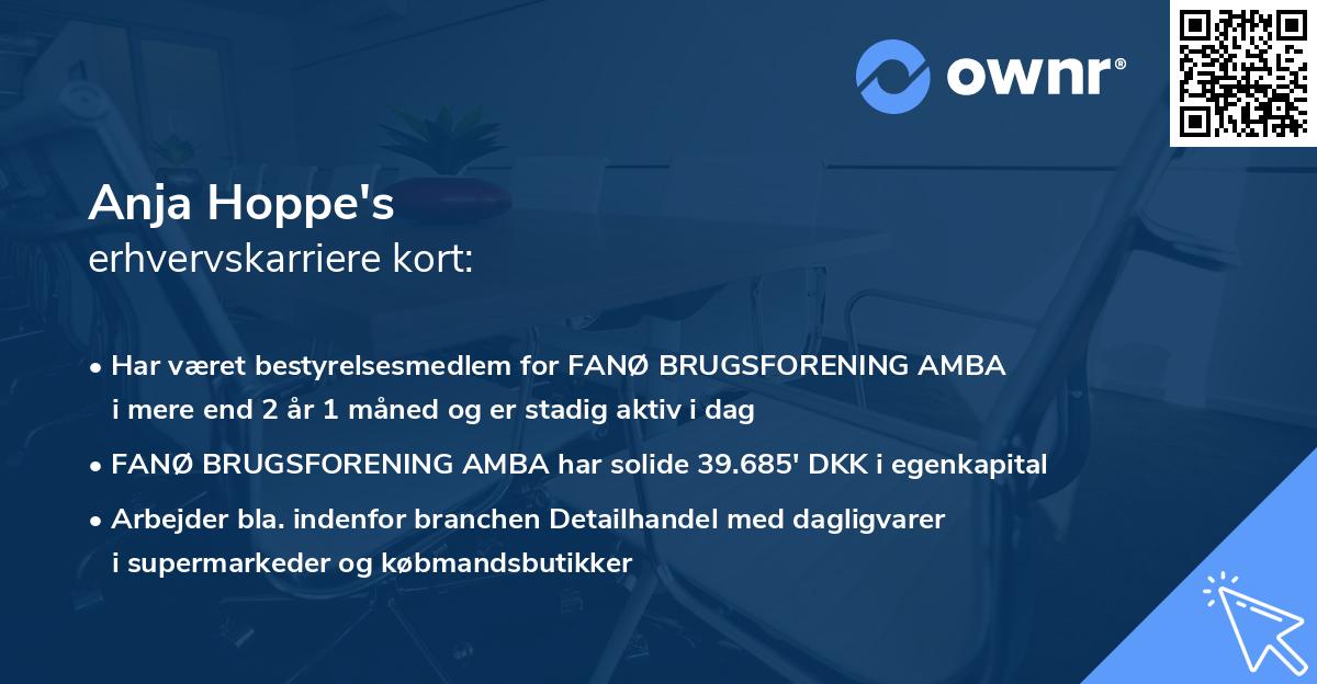 Anja Hoppe's erhvervskarriere kort