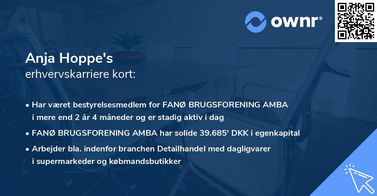 Anja Hoppe's erhvervskarriere kort