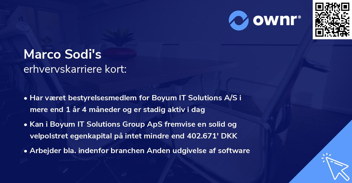 Marco Sodi's erhvervskarriere kort