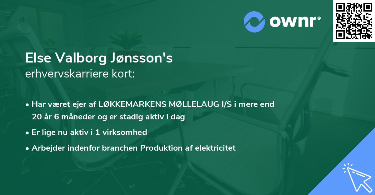 Else Valborg Jønsson's erhvervskarriere kort