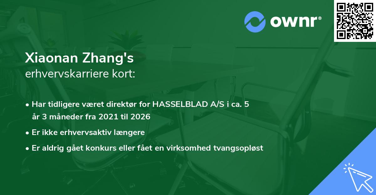 Xiaonan Zhang's erhvervskarriere kort