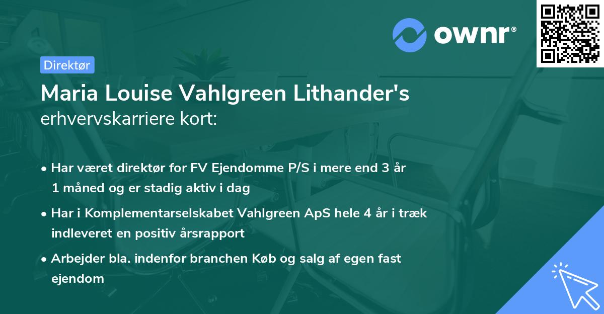 Maria Louise Vahlgreen Lithander's erhvervskarriere kort