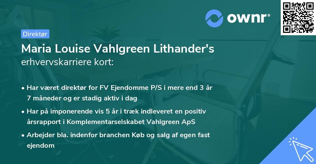 Maria Louise Vahlgreen Lithander's erhvervskarriere kort