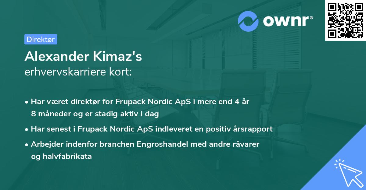 Alexander Kimaz's erhvervskarriere kort