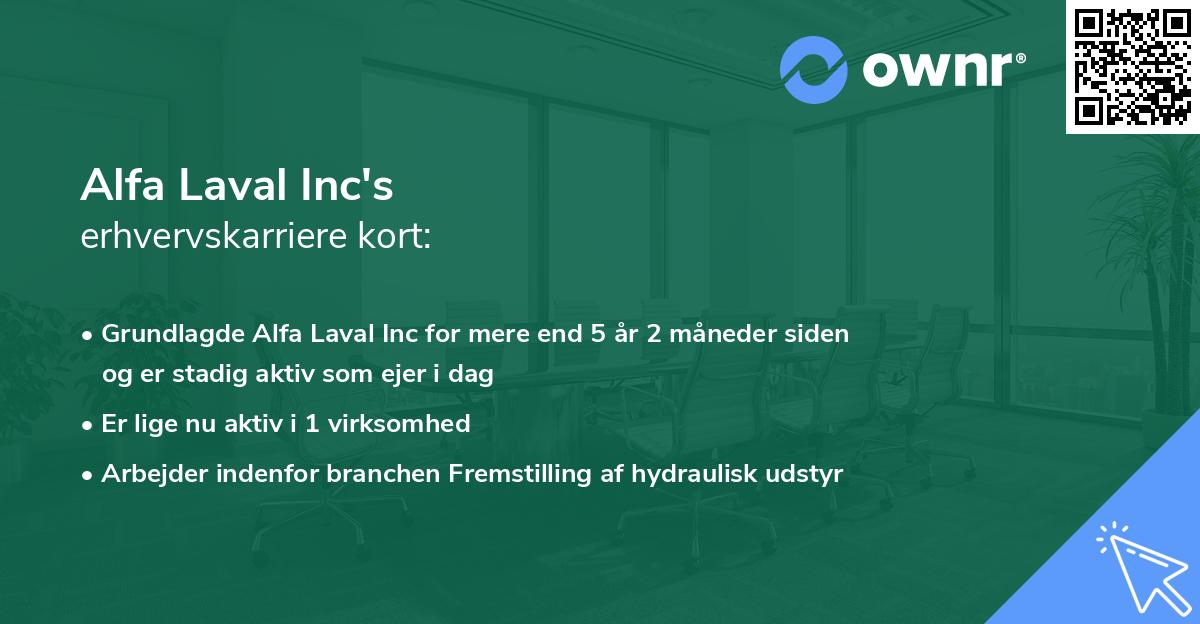 Alfa Laval Inc's erhvervskarriere kort