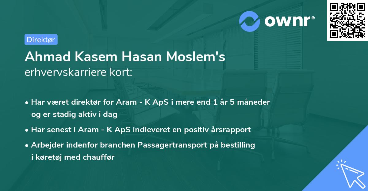 Ahmad Kasem Hasan Moslem's erhvervskarriere kort