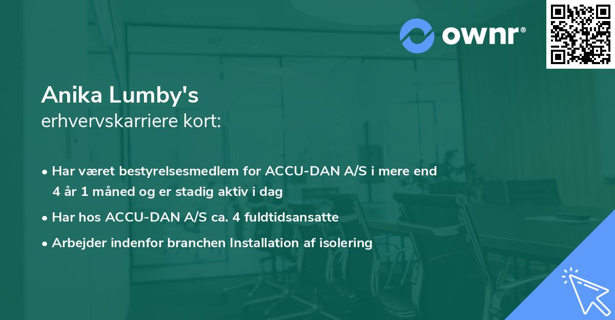 Anika Lumby's erhvervskarriere kort