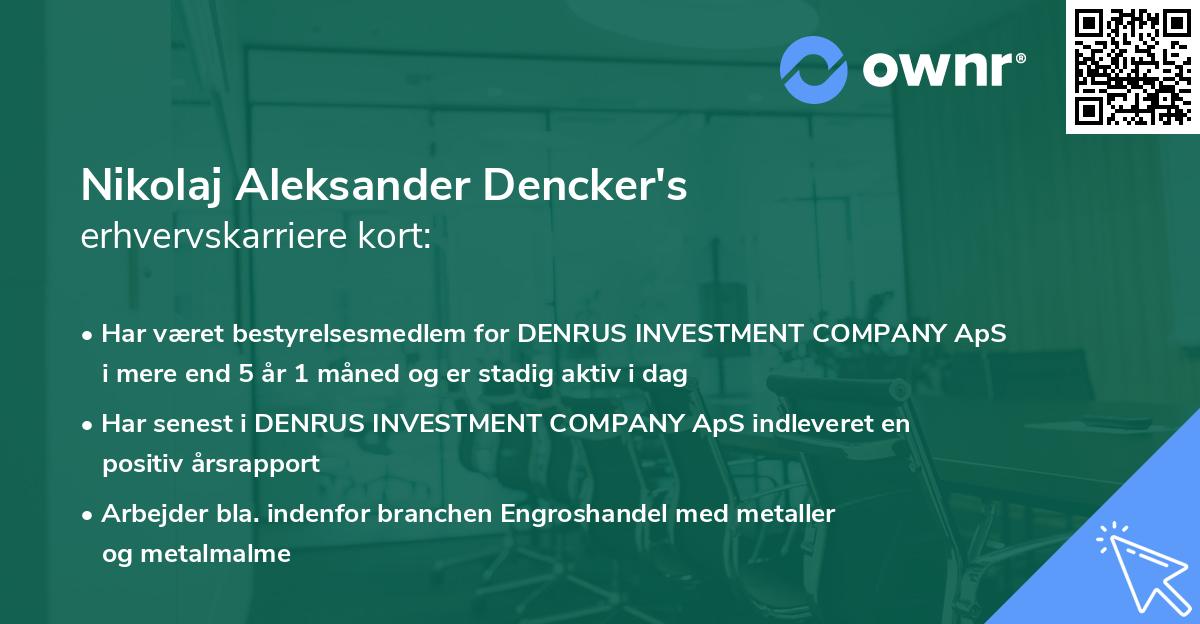 Nikolaj Aleksander Dencker's erhvervskarriere kort