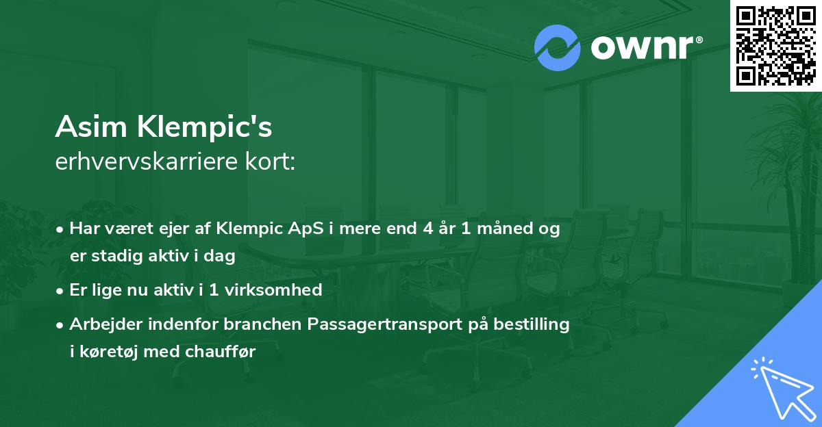 Asim Klempic's erhvervskarriere kort