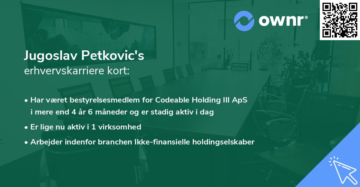 Jugoslav Petkovic's erhvervskarriere kort