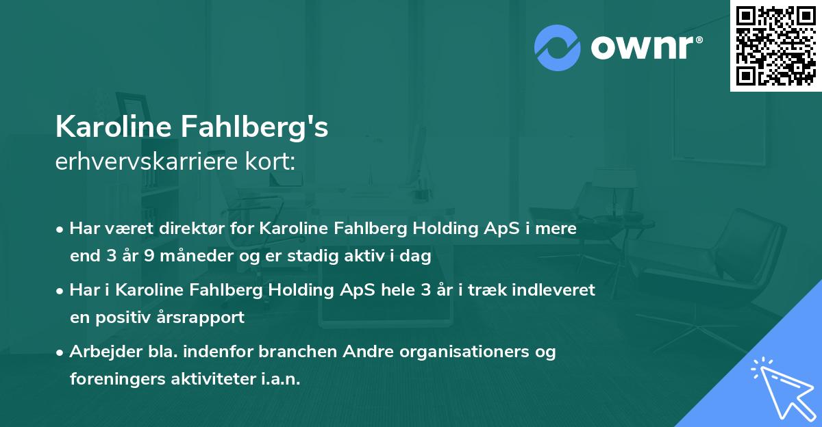 Karoline Fahlberg's erhvervskarriere kort