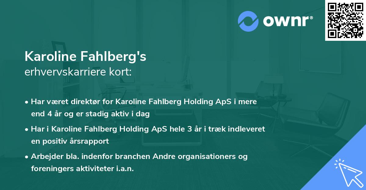Karoline Fahlberg's erhvervskarriere kort