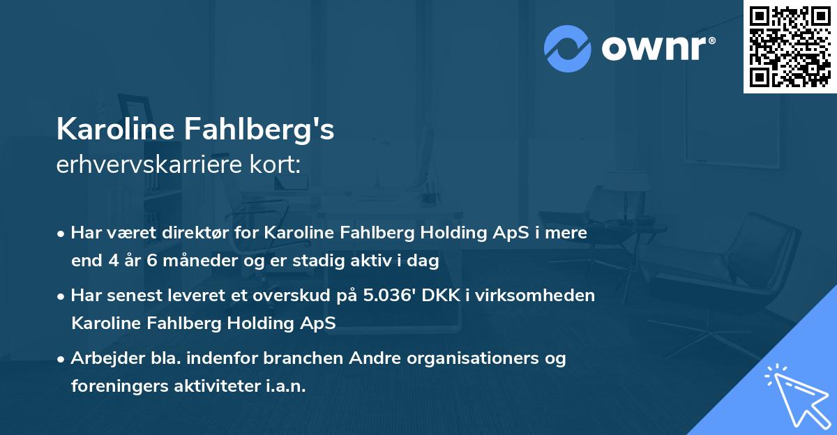 Karoline Fahlberg's erhvervskarriere kort