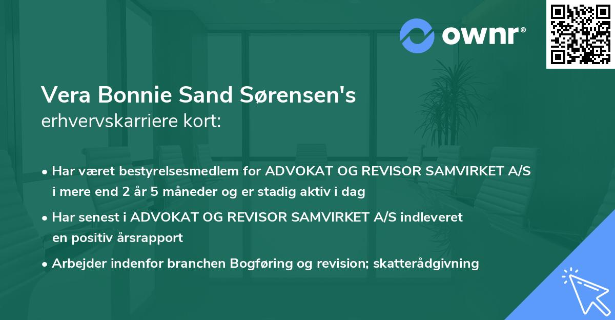 Vera Bonnie Sand Sørensen's erhvervskarriere kort