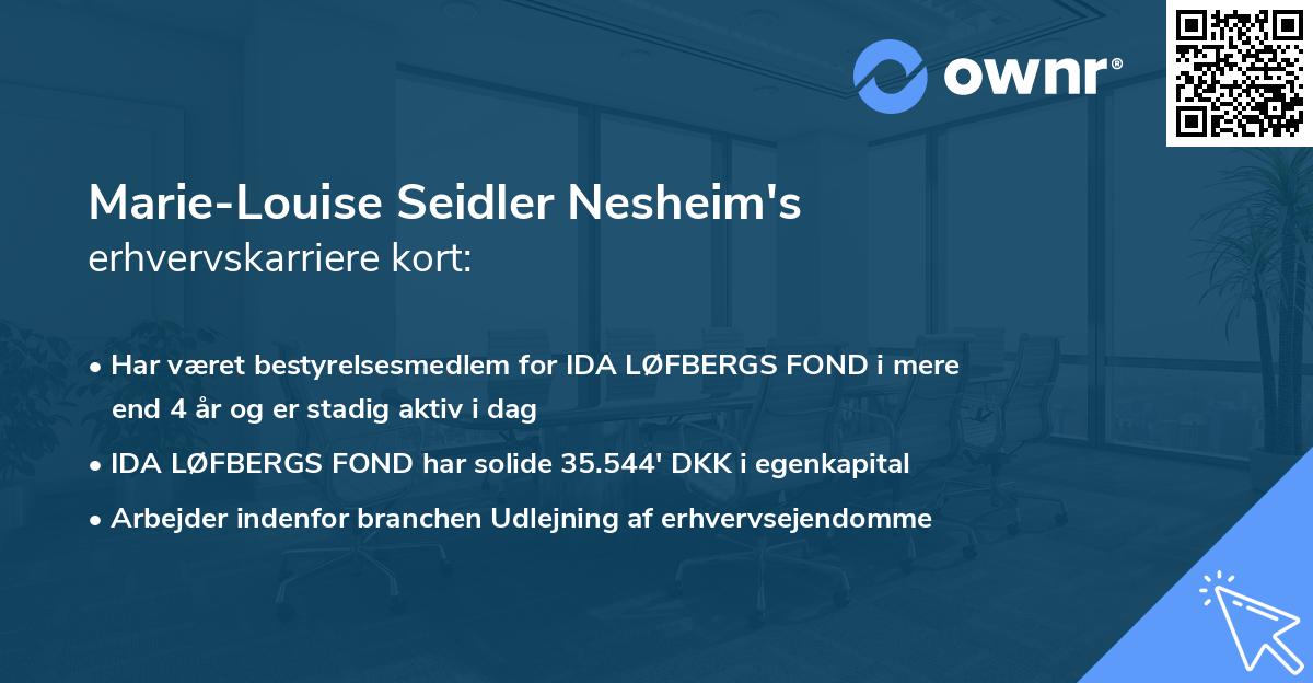 Marie-Louise Seidler Nesheim's erhvervskarriere kort