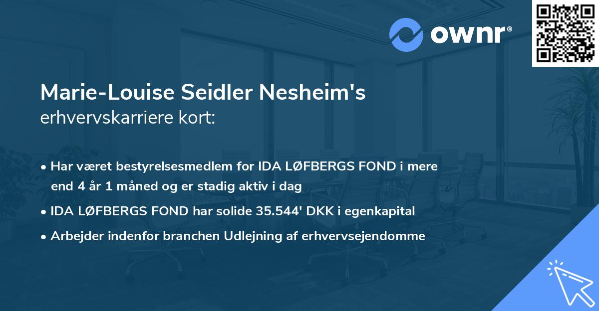 Marie-Louise Seidler Nesheim's erhvervskarriere kort