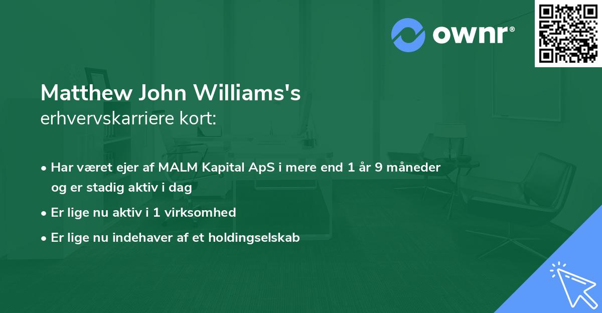 Matthew John Williams's erhvervskarriere kort