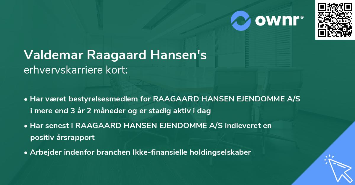Valdemar Raagaard Hansen's erhvervskarriere kort