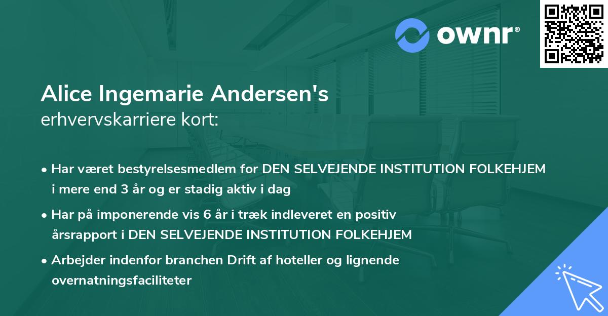 Alice Ingemarie Andersen's erhvervskarriere kort