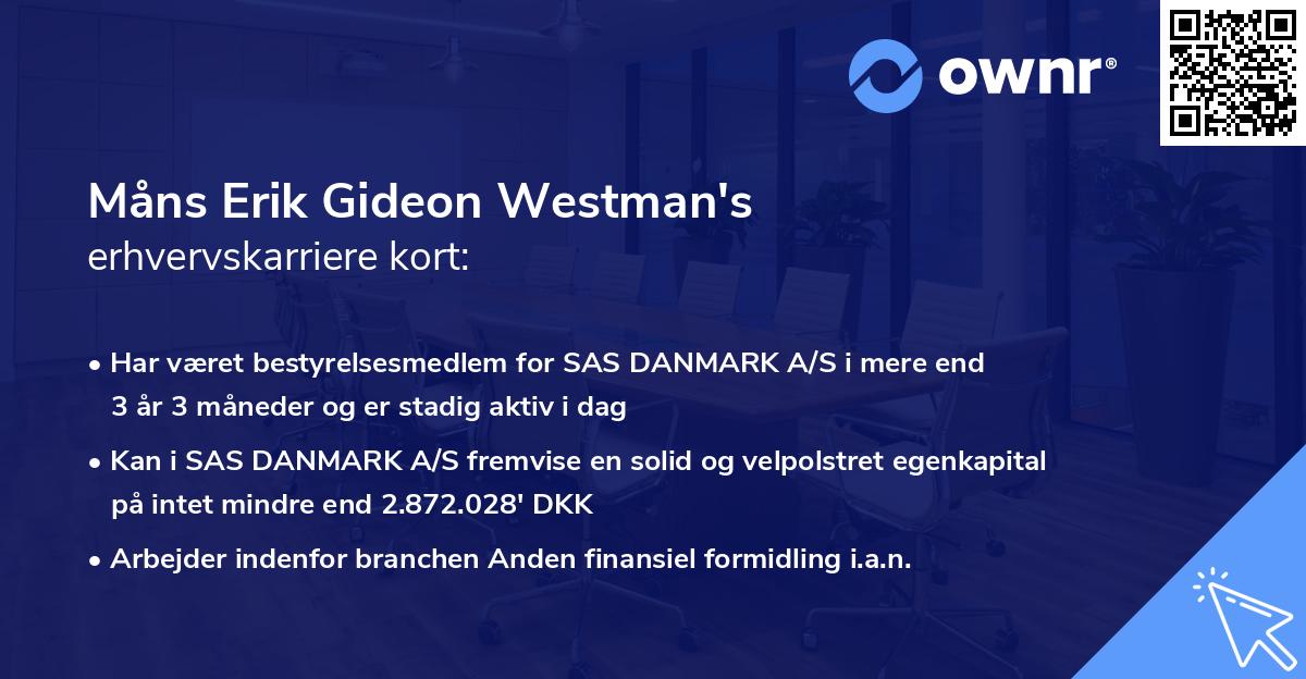 Måns Erik Gideon Westman's erhvervskarriere kort