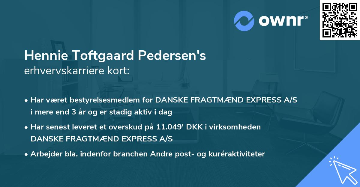 Hennie Toftgaard Pedersen's erhvervskarriere kort