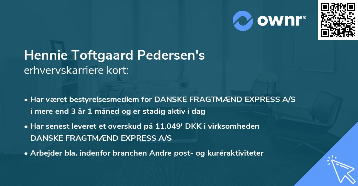 Hennie Toftgaard Pedersen's erhvervskarriere kort