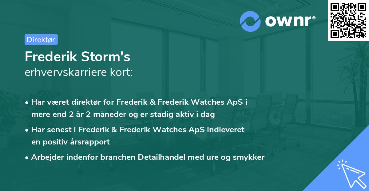 Frederik Storm's erhvervskarriere kort