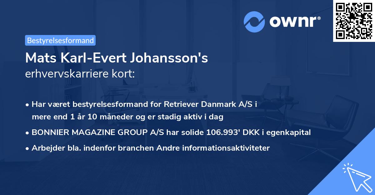 Mats Karl-Evert Johansson's erhvervskarriere kort