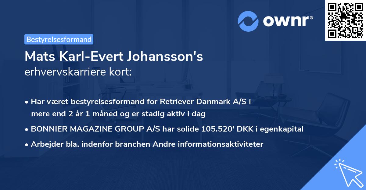 Mats Karl-Evert Johansson's erhvervskarriere kort
