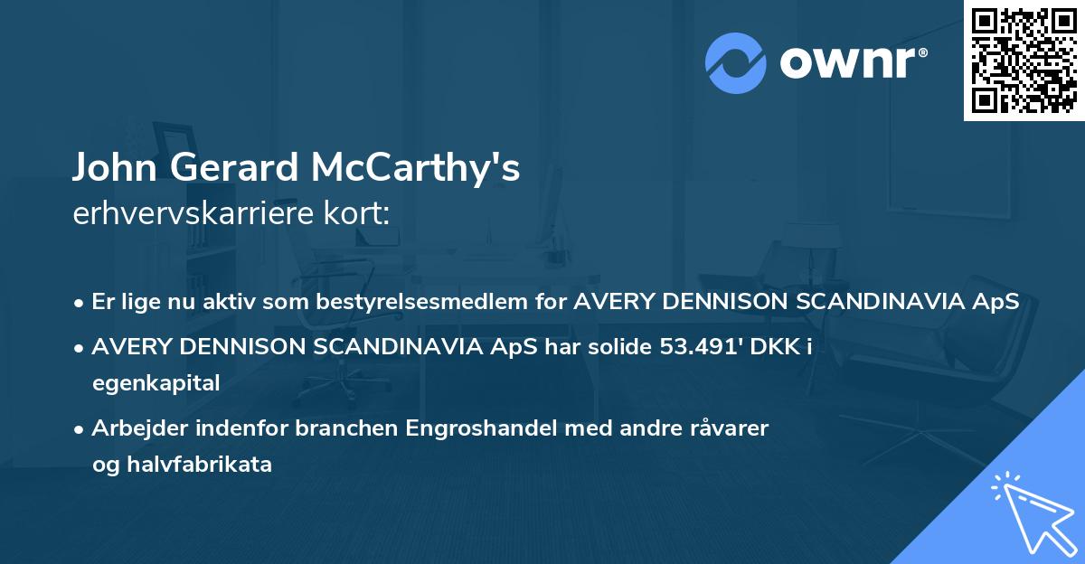 John Gerard McCarthy's erhvervskarriere kort