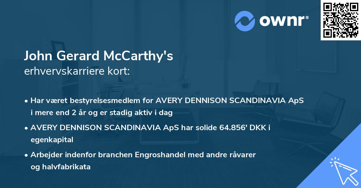 John Gerard McCarthy's erhvervskarriere kort