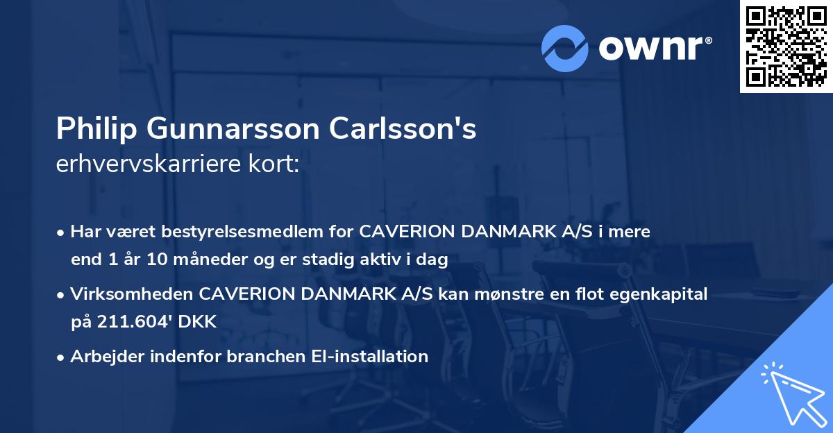 Philip Gunnarsson Carlsson's erhvervskarriere kort